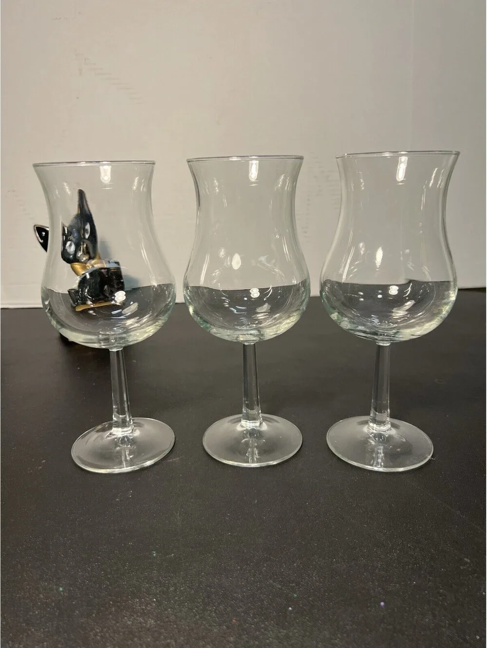 Luminarc France 1970s Set Of 3 Hurricane Goblets Clear Glass, 2.75x7.5”